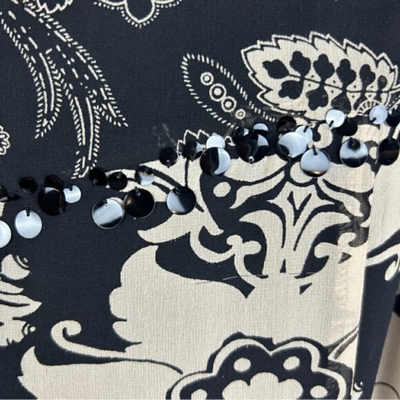 Mac & Jac Silk Floral Embellished Knee High Skirt Size 14 Black Tan - Picture 8 of 10